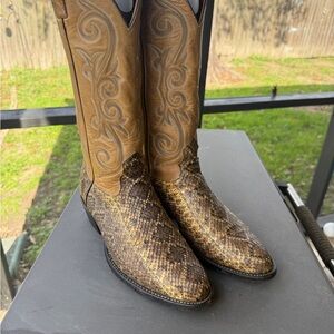 Nocona Tan and Brown Rattlesnake Snakeskin Western Boots